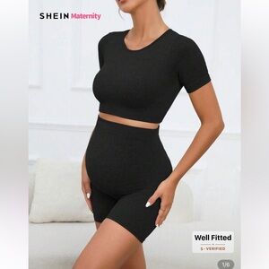 Black Women's top and High-Waisted Shorts maternity